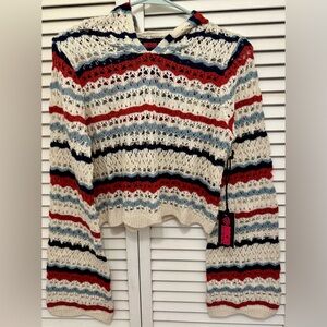 Rock & Roll Denim Women's Cropped Knit Hooded Sweater Size Small NWT